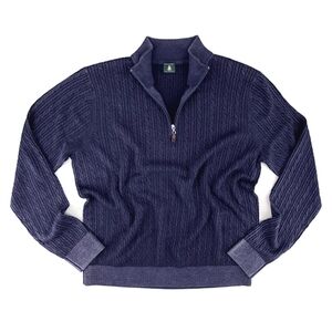 ROBERT TALBOTT brown merino wool vintage washed cable zip mock sweater